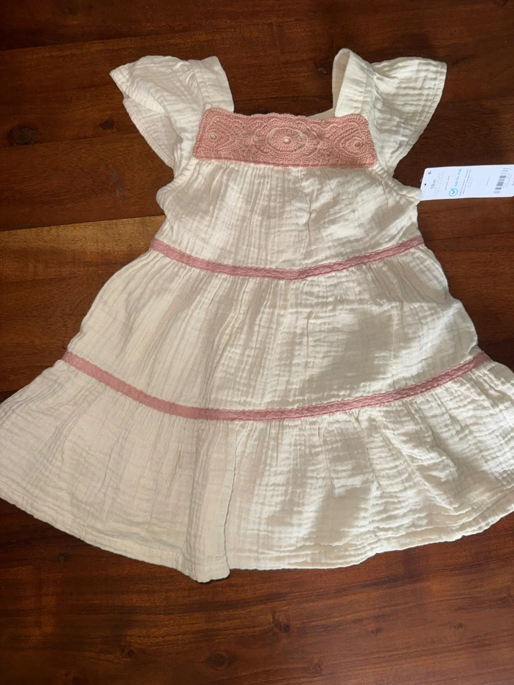 Carter's Cream Dress with Pink Trim
